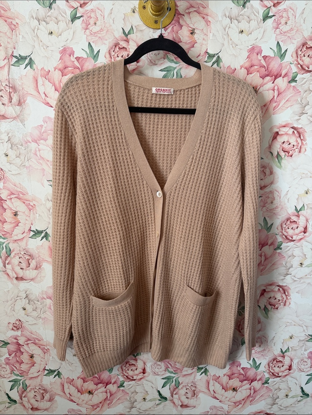 Organic John Patrick Perfect Boyfriend Cardigan Waffle Knit Wool Cashmere size S